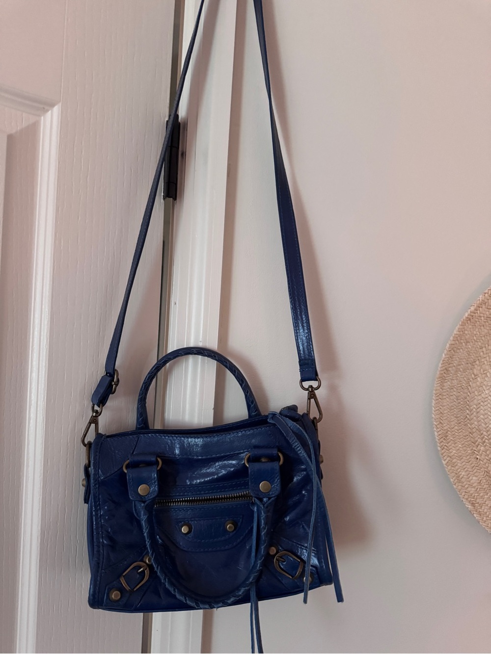 Blue Women’s Leather Crossbody Satchel - Picture 2 of 5